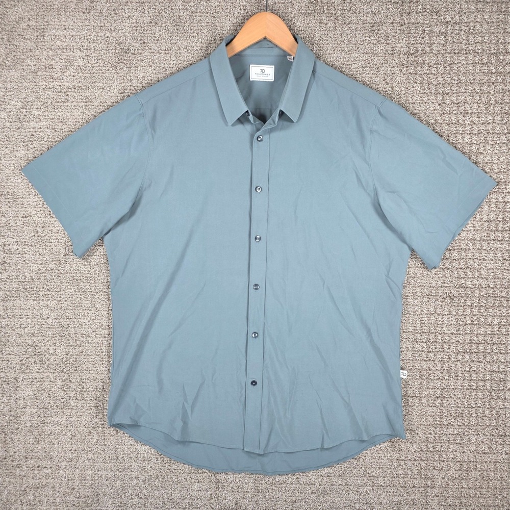 7‎ Diamonds Mens XXL 4 Way Stretch Short Sleeve Button Down Shirt Blue Gray